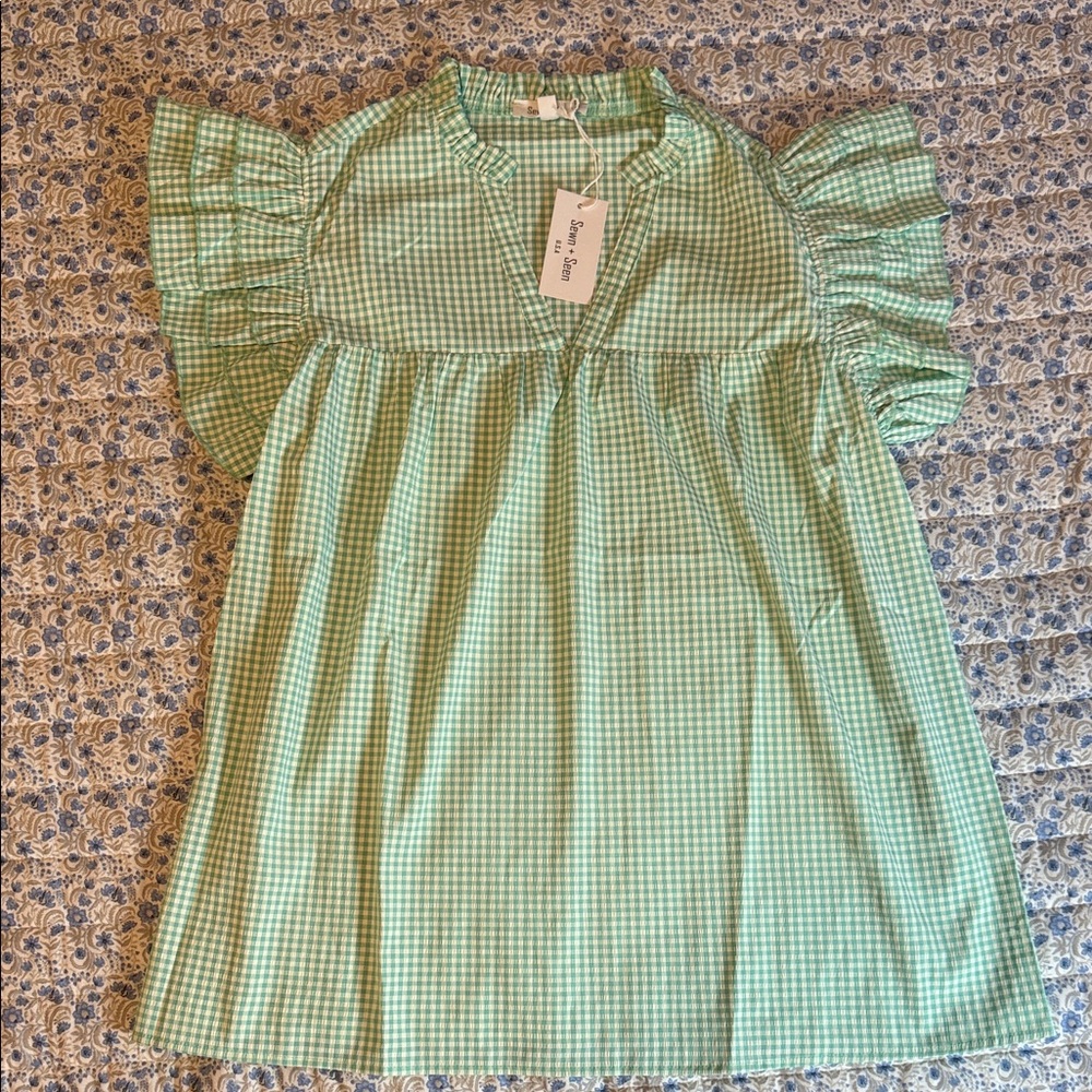 Green Gingham Kids Top